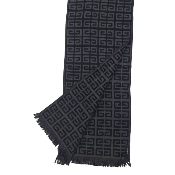 GIVENCHY Vintage Black Gray G Logo Print Monogram Wool Scarf - Picture 6 of 10